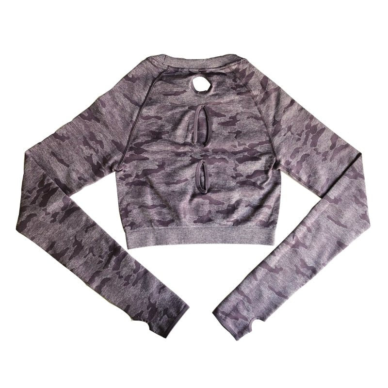 Women's camo seamless workout top, long sleeve knitted athletic shirt for gym running and yoga — view 3