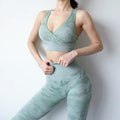 Seamless camouflage print push up sports bra for women in active fitness gym setting