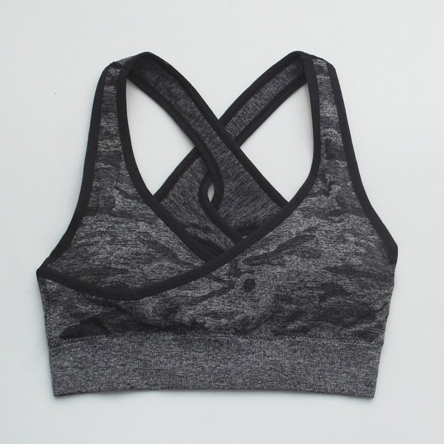 Seamless camouflage print push up sports bra for women in active fitness gym setting — view 2