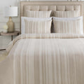 Capucnasan tan and ivory striped linen and cotton blend contemporary bedding set