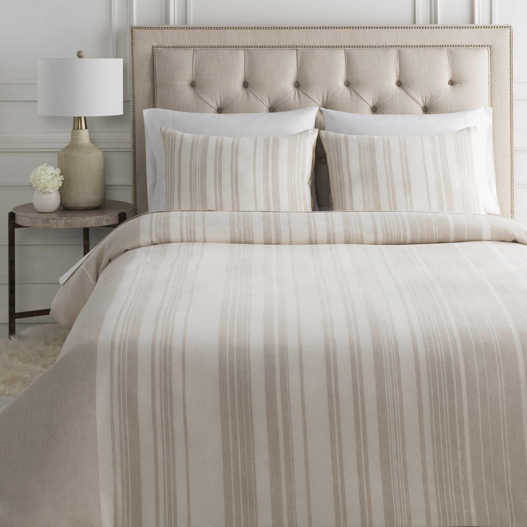 Capucnasan tan and ivory striped linen and cotton blend contemporary bedding set — view 2