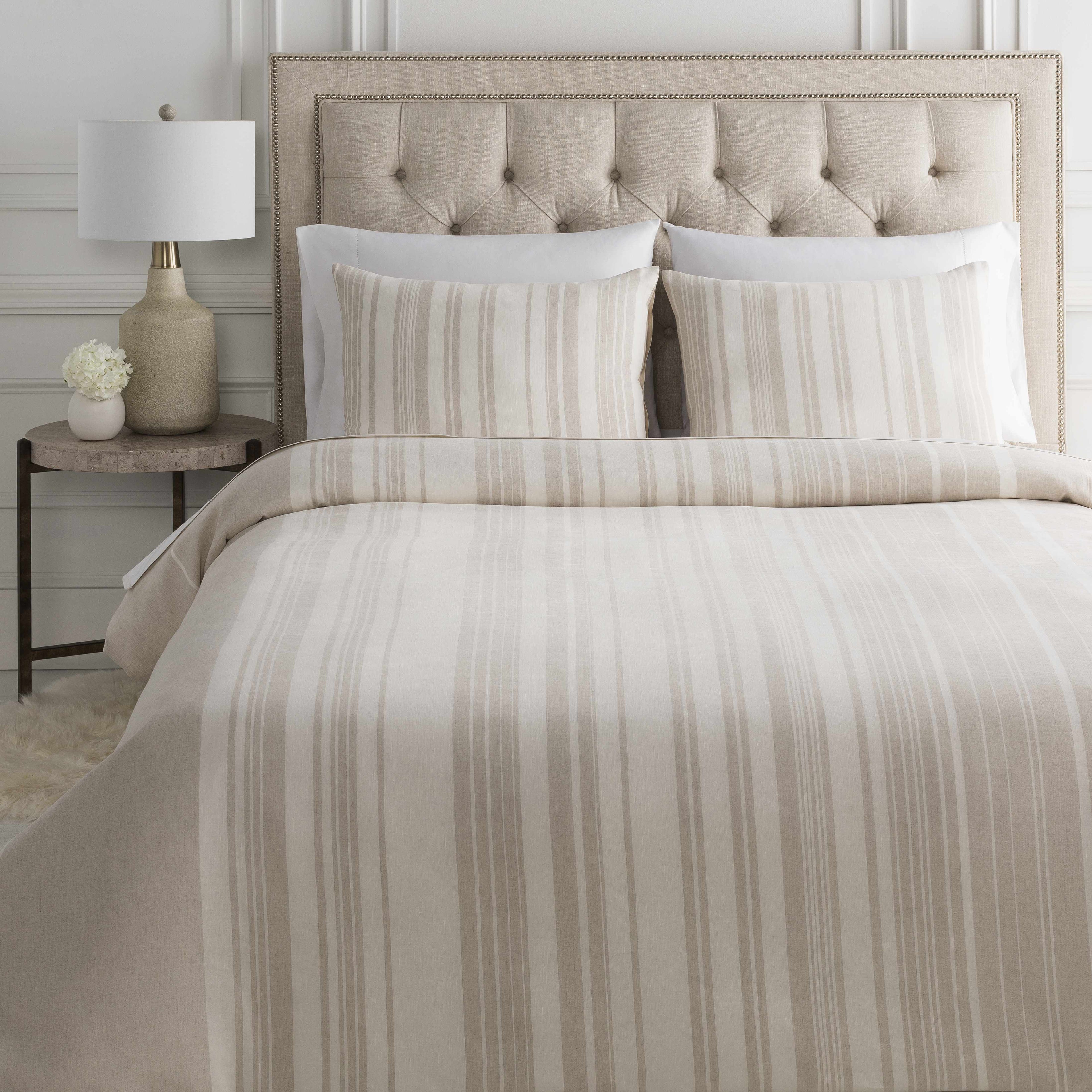 Capucnasan tan and ivory striped linen and cotton blend contemporary bedding set — view 2