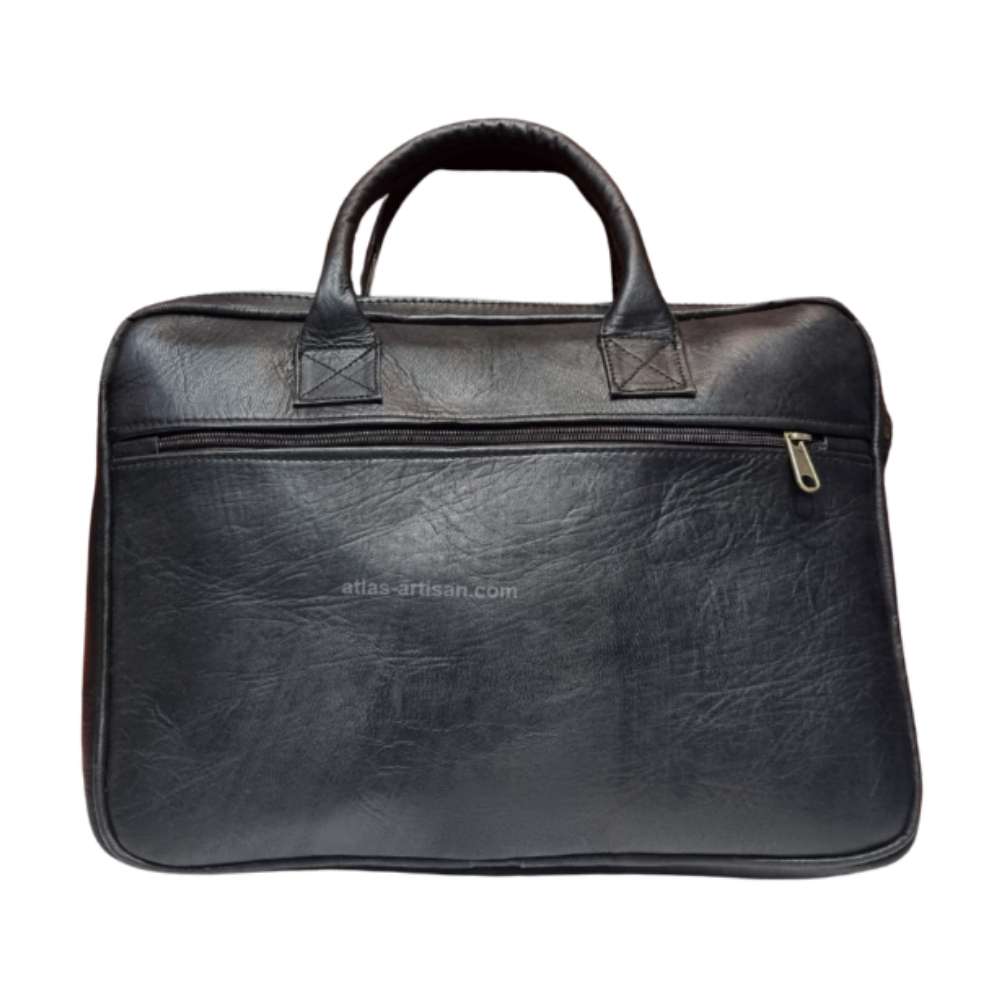 Natural brown leather laptop briefcase with dual handles, adjustable shoulder strap, and front compartments. — view 4