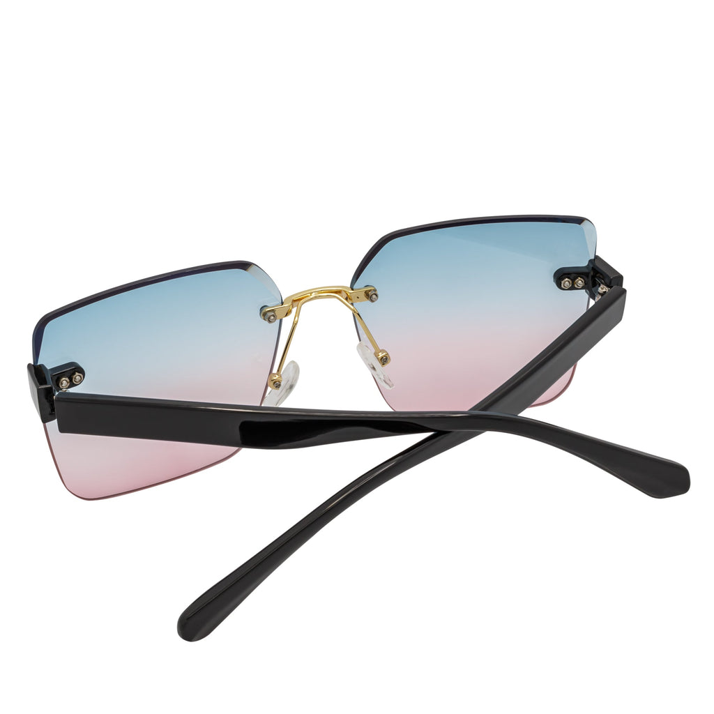 CASCADE - Rimless Oversize Square Sunglasses Black-Gold Blue-Pink-4