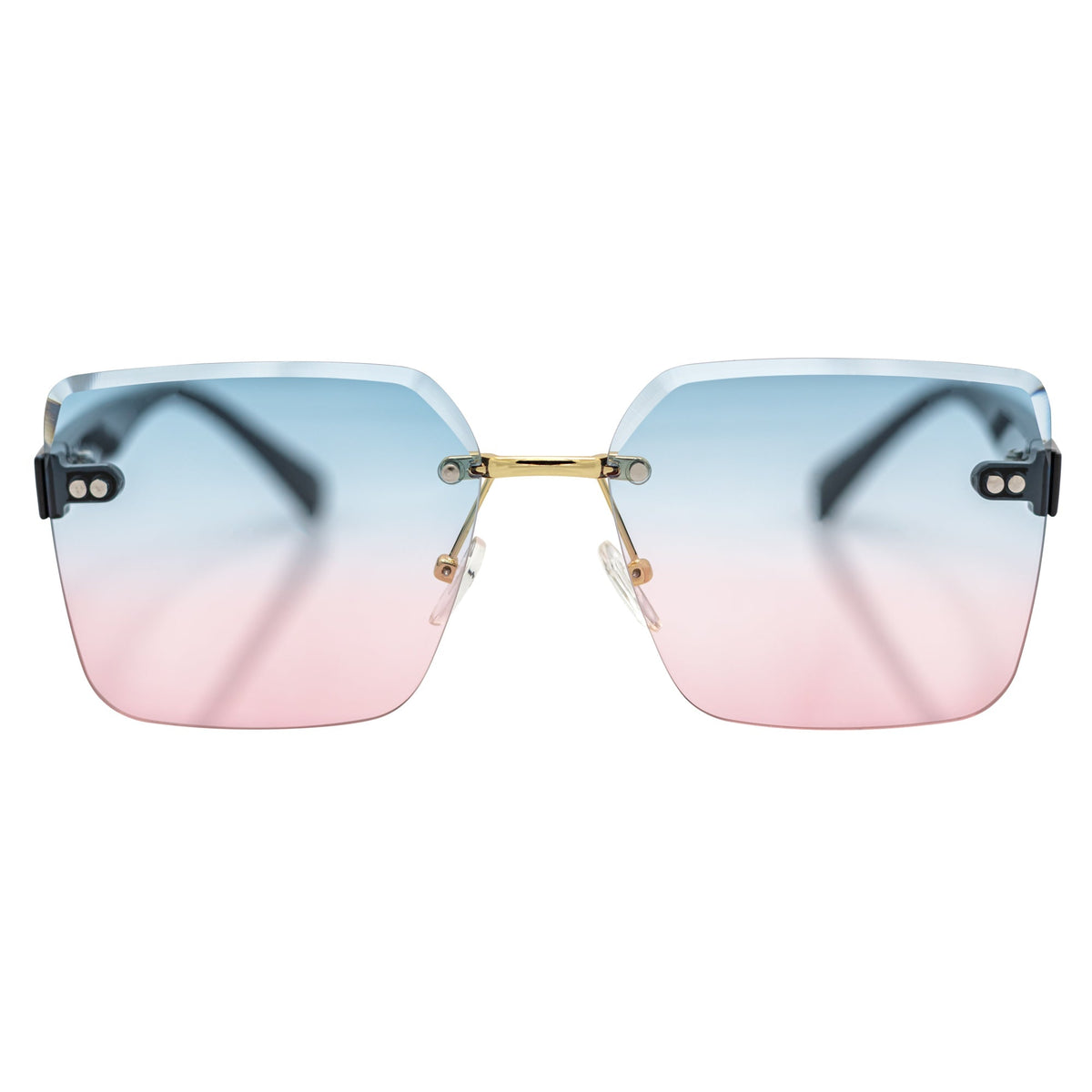 CASCADE - Rimless Oversize Square Sunglasses Black-Gold Blue-Pink-0