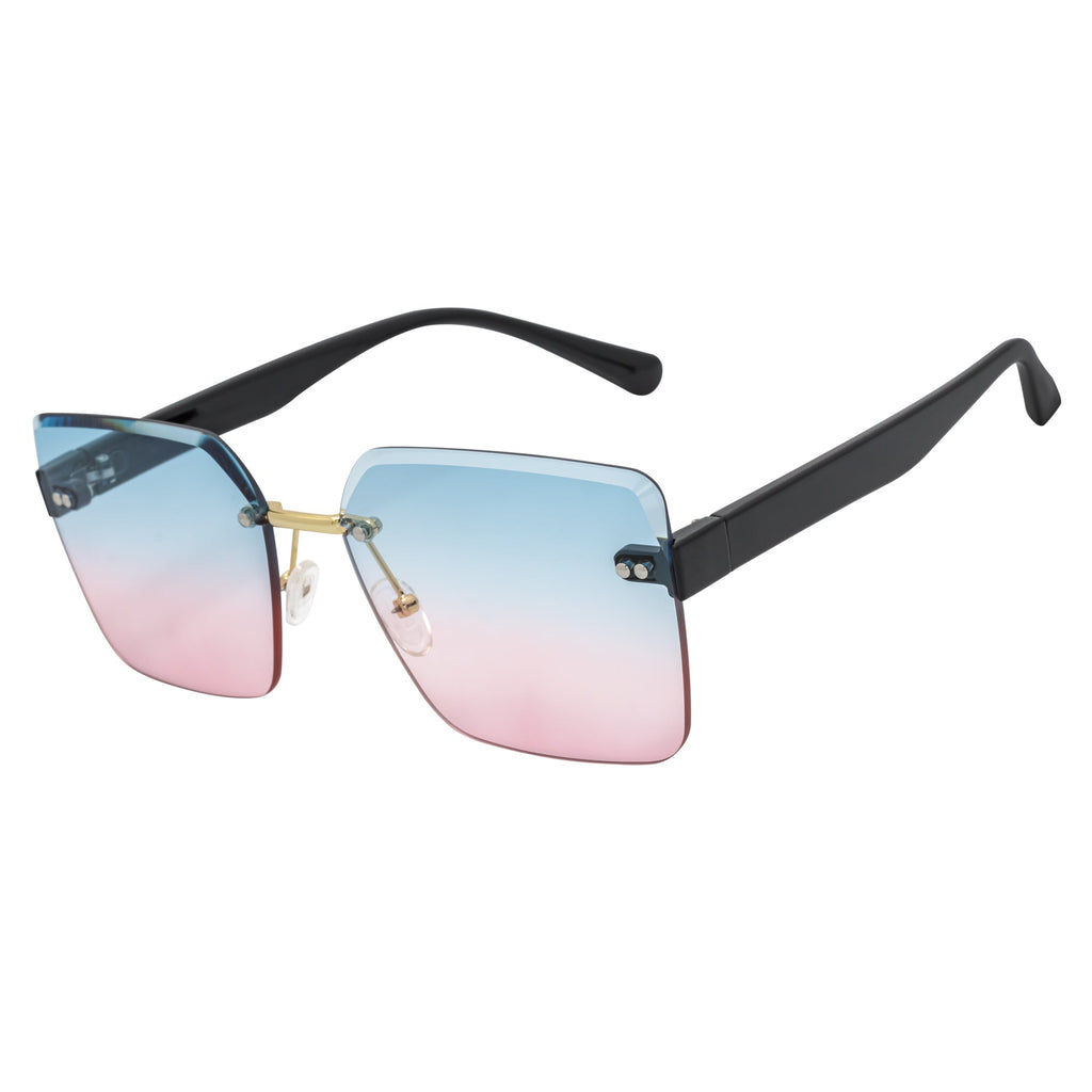 CASCADE - Rimless Oversize Square Sunglasses Black-Gold Blue-Pink-1