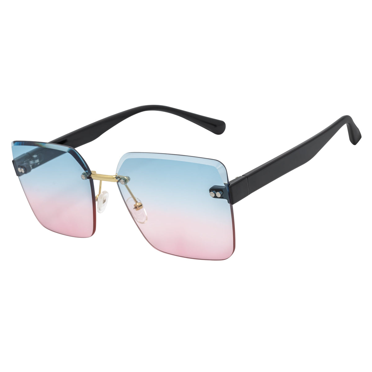 CASCADE - Rimless Oversize Square Sunglasses Black-Gold Blue-Pink-1