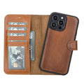 Casper genuine leather MagSafe wallet case for iPhone 13 showing card slots and kickstand