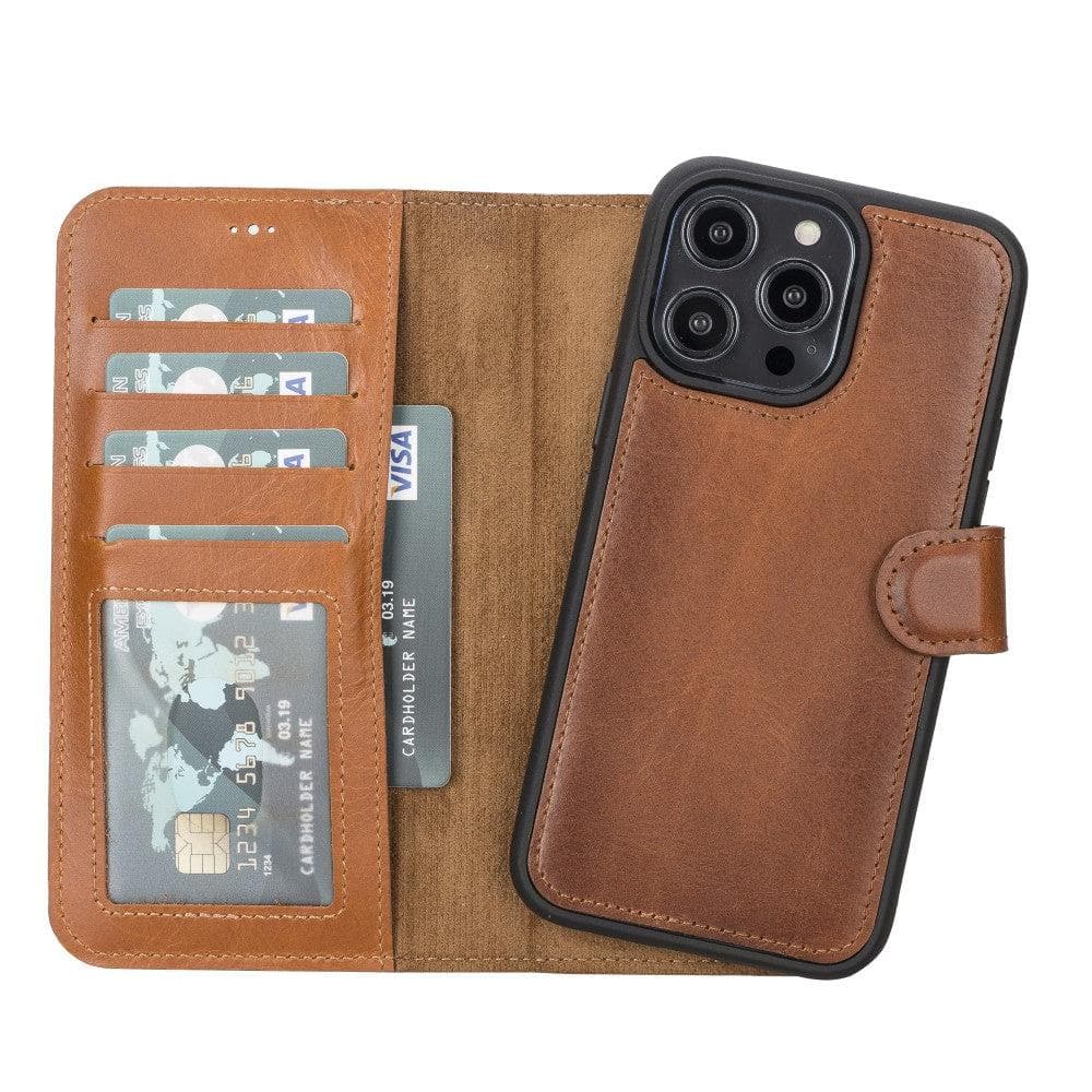 Casper genuine leather MagSafe wallet case for iPhone 13 showing card slots and kickstand