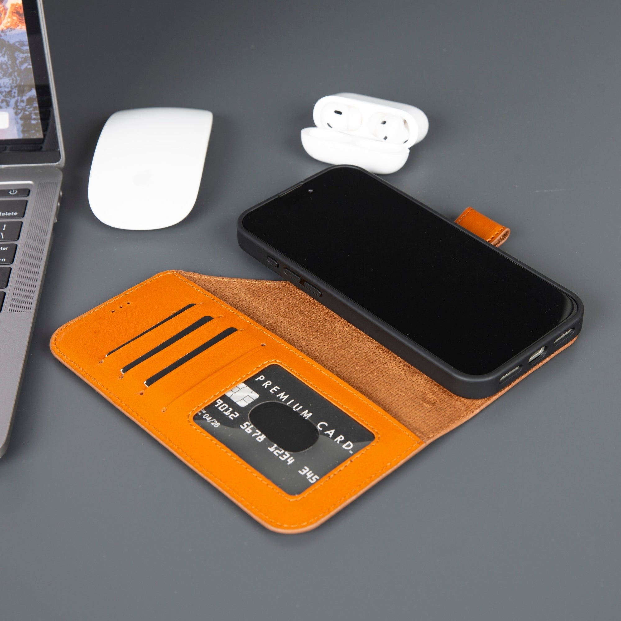 iPhone 17 Pro leather wallet case with card slots, magnetic cover, and folding stand. — view 4