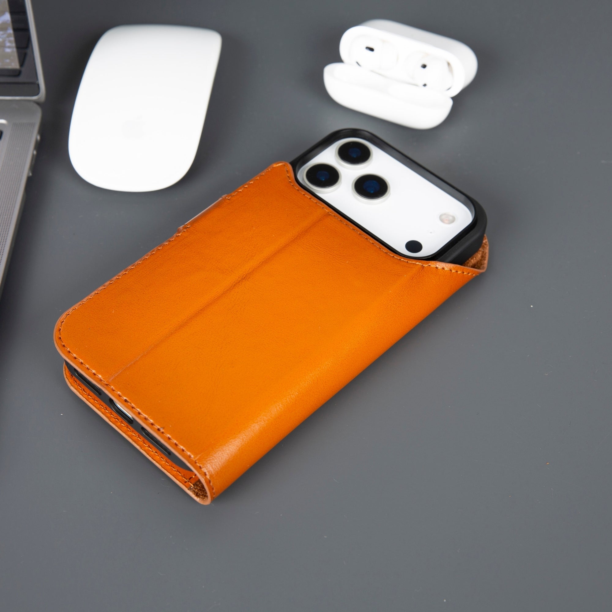 iPhone 17 Pro leather wallet case with card slots, magnetic cover, and folding stand. — view 2