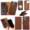 Premium full-grain leather iPhone 15 Pro Max wallet case with detachable MagSafe back cover