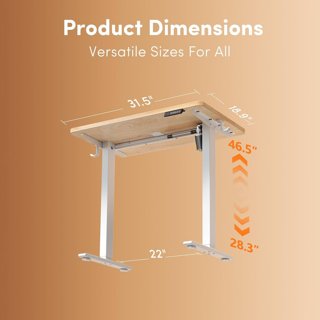 32-inch electric adjustable standing desk with a maple wood top and sturdy black steel frame — view 3