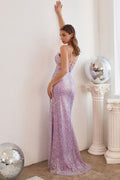 Champagne Gold |  Royal Blue Sequin Gown with Cut-Out Waist & Slit CDCD259-1