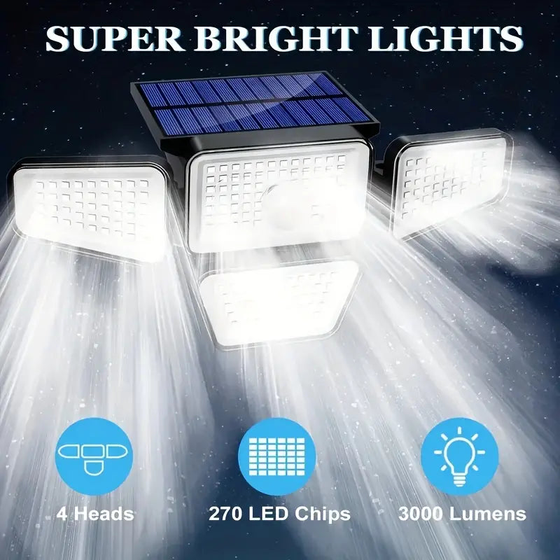 Black plastic outdoor solar wall light with 270 LEDs and built-in motion sensor panel — view 2