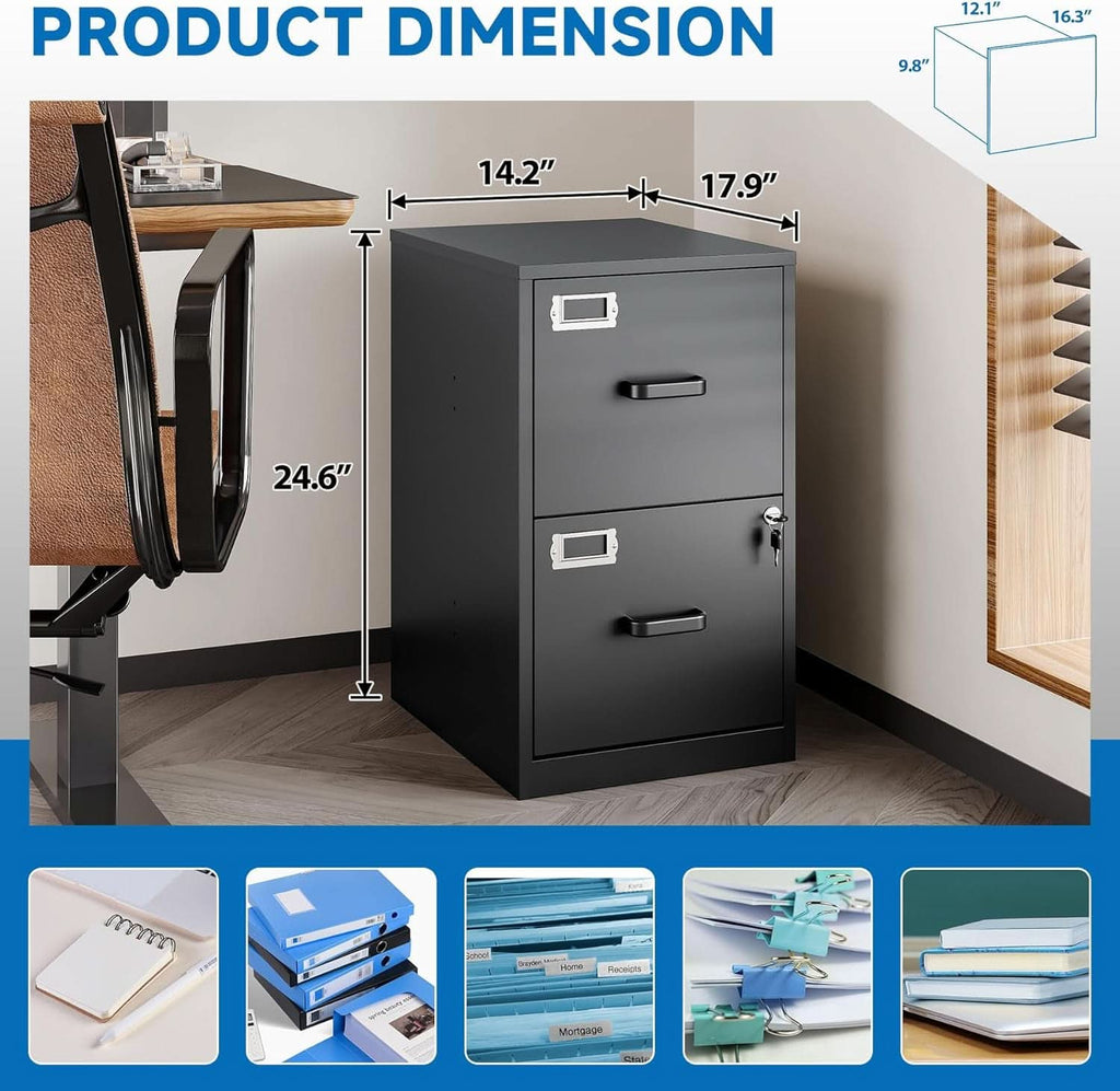 Two drawer steel vertical locking file cabinet for secure letter size office document storage — view 3