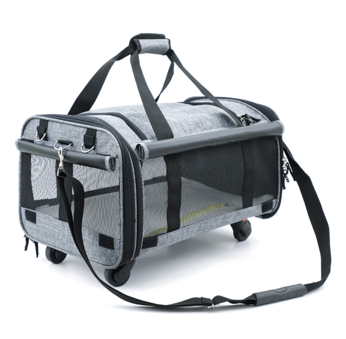 Spacious traveling pet carrier with rolling wheels, privacy shutter, and breathable polyester fabric — view 3