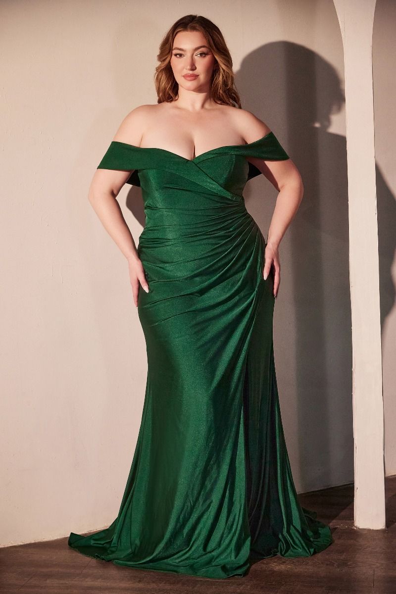 Fitted stretch spandex off the shoulder dress with sweetheart neckline and leg slit — view 5