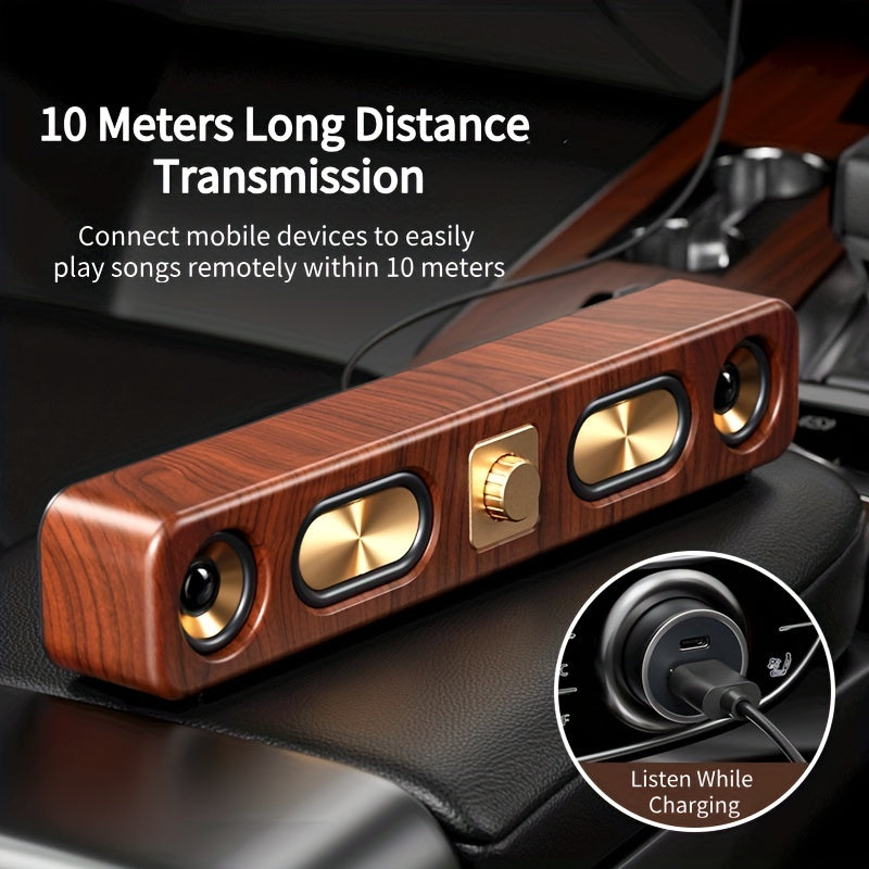 Wireless dual bass Bluetooth speaker featuring a sleek wood grain finish and modern portable design — view 5