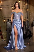 Romantic Off The Shoulder Long Prom Satin Dress w/ Elegant Side Drape CDCDS554-0