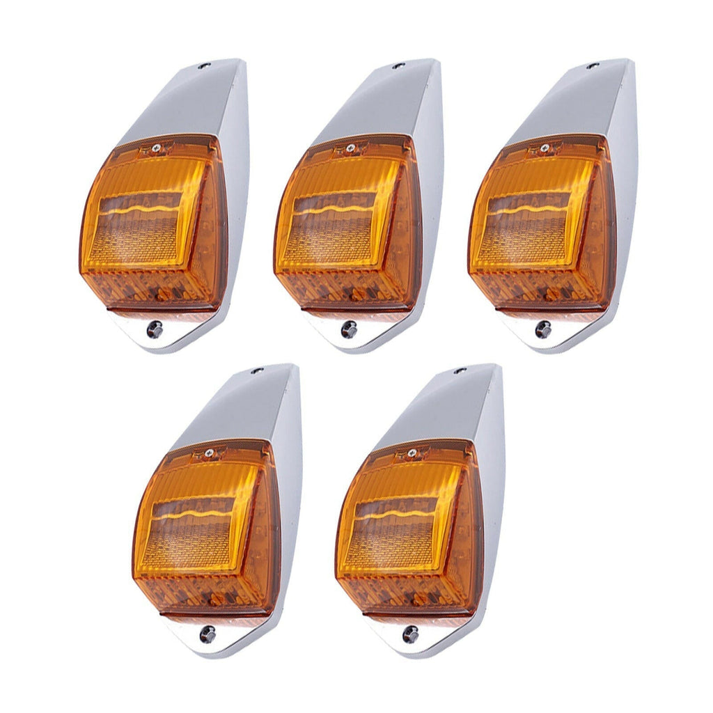 Set of five amber LED truck roof marker lights with clear lenses for heavy duty vehicles