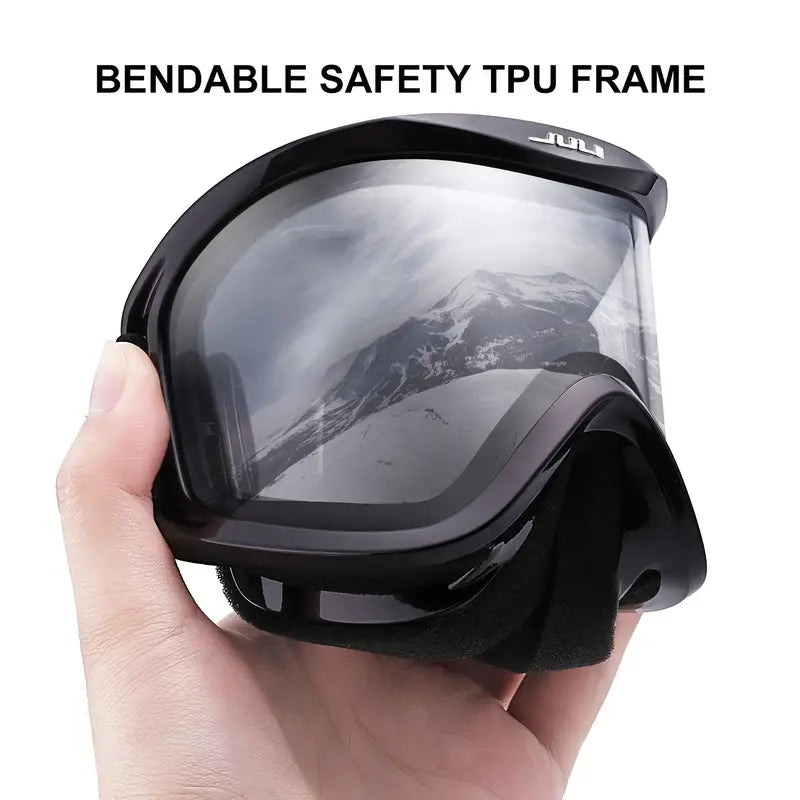 Black and transparent premium ski goggles with reflection lens and adjustable strap for winter sports — view 3