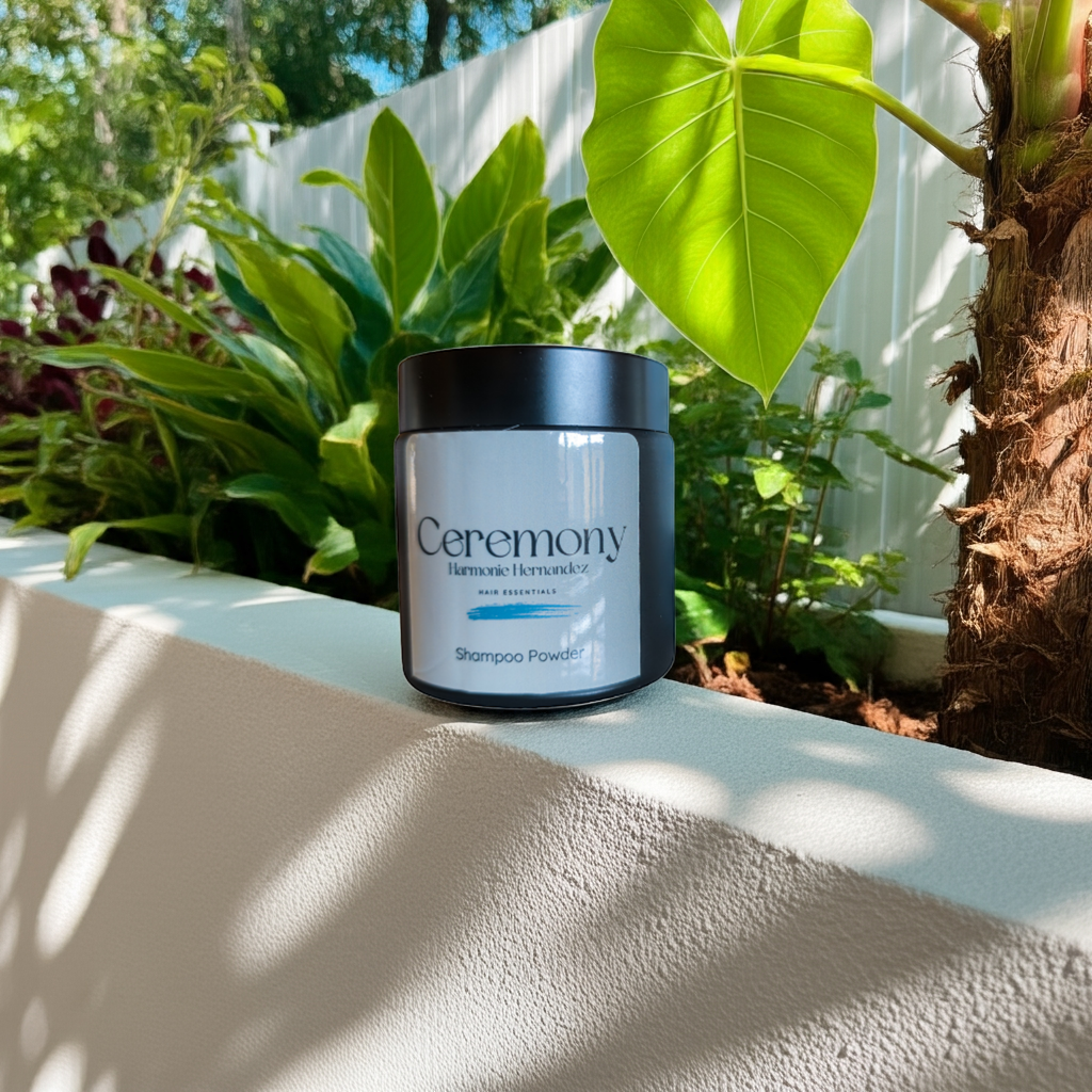 Organic powder shampoo in a glass jar, handcrafted natural botanical haircare for sensitive scalp. — view 4