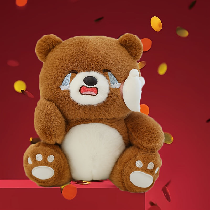 Tan happy crying bear plush toy made of soft polyester for kids and valentines gifting — view 5
