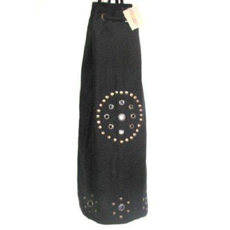 Cotton twill yoga mat bag with embroidered OM design, pull cord, and distressed bottom grommets — view 5