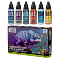 Six pack of colorshift chameleon acrylic paints in small dropper bottles for miniature hobbyists