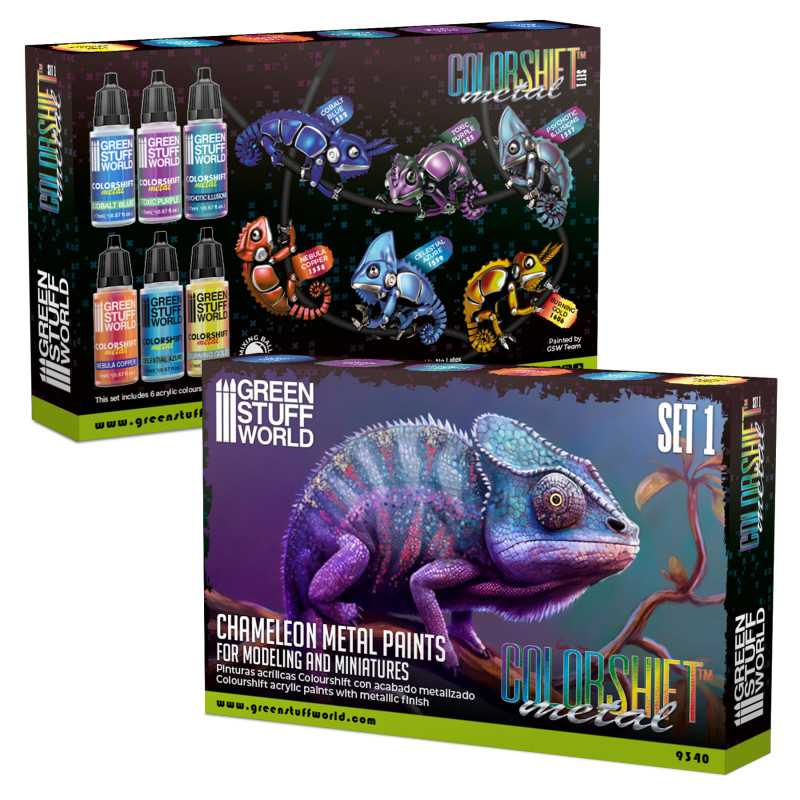 Six pack of colorshift chameleon acrylic paints in small dropper bottles for miniature hobbyists — view 3