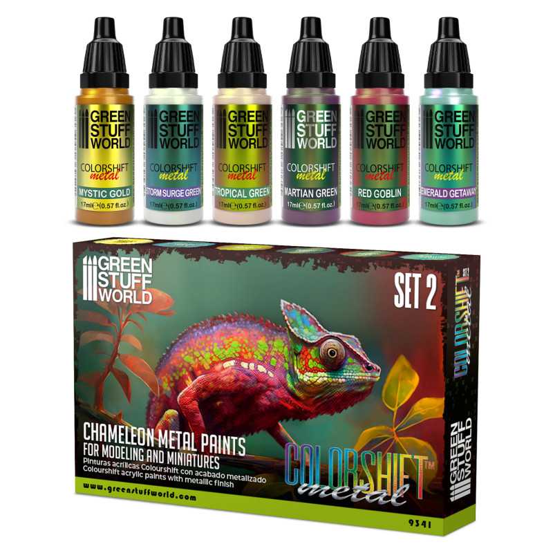 Color shifting chameleon acrylic paint set of six bottles for miniature modeling and tabletop gaming