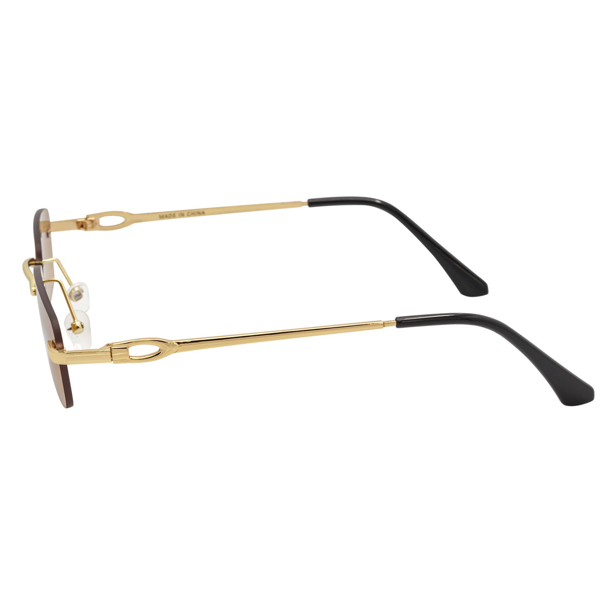 CHANELLE - Rimless Small Rectangle Sunglasses Gold Amber Fade-3