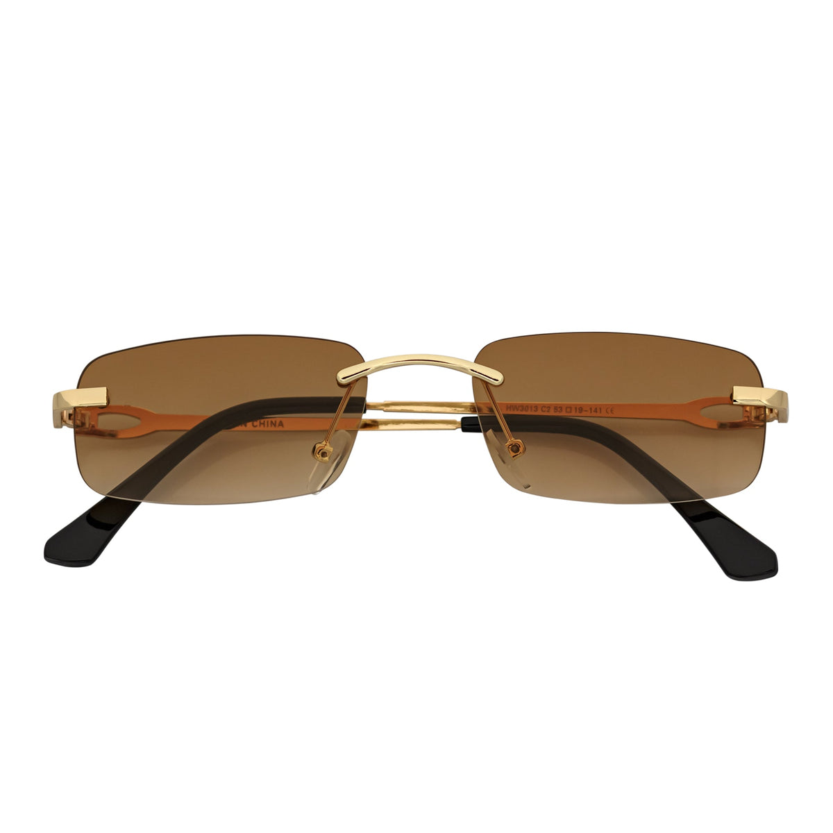 CHANELLE - Rimless Small Rectangle Sunglasses Gold Amber Fade-0