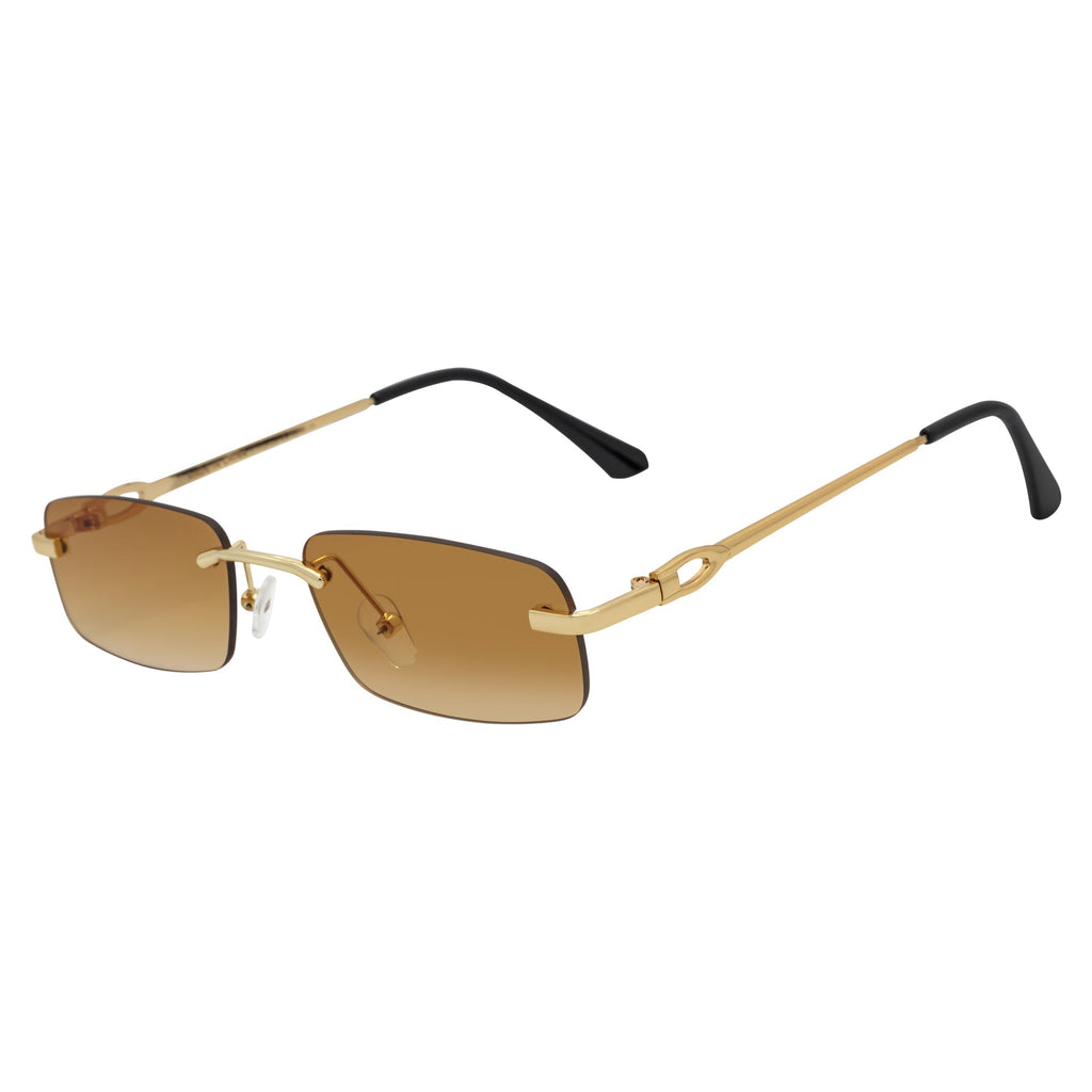 CHANELLE - Rimless Small Rectangle Sunglasses Gold Amber Fade-1