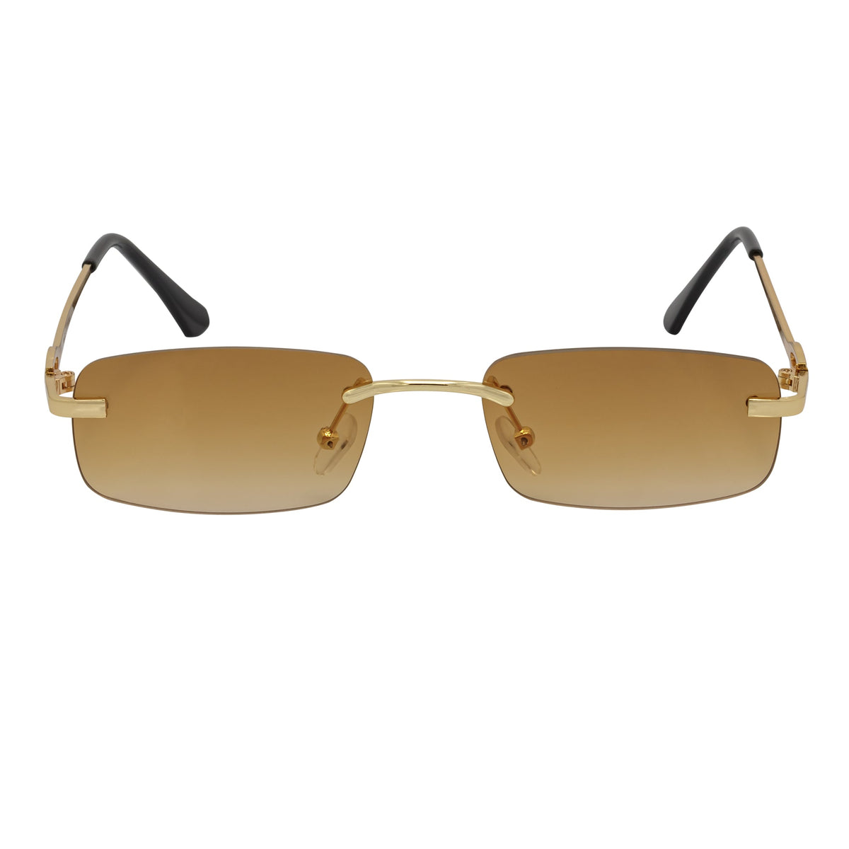 CHANELLE - Rimless Small Rectangle Sunglasses Gold Amber Fade-2