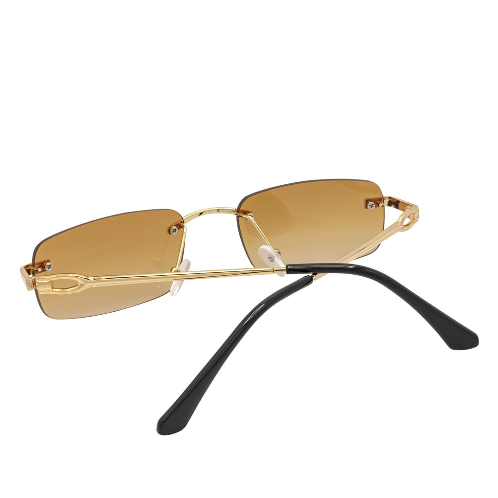 CHANELLE - Rimless Small Rectangle Sunglasses Gold Amber Fade-4