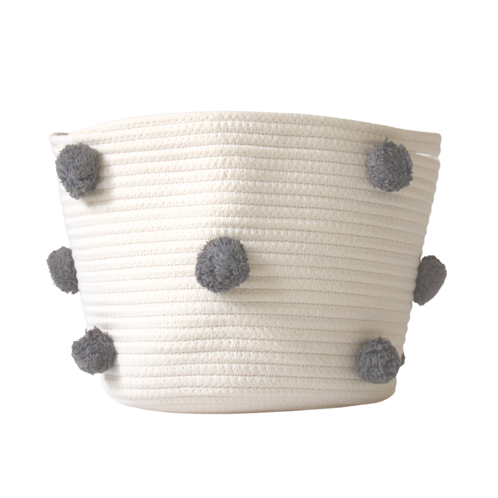 Charcoal Grey Pom Basket - Medium-0