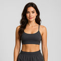 Women's active sports bra featuring elastic straps and a double-lined stretch fit