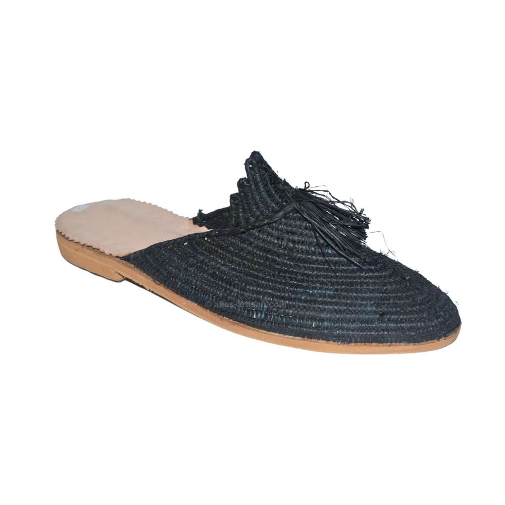 Handcrafted Ladame raffia slippers with woven textured upper and durable leather sole — view 5