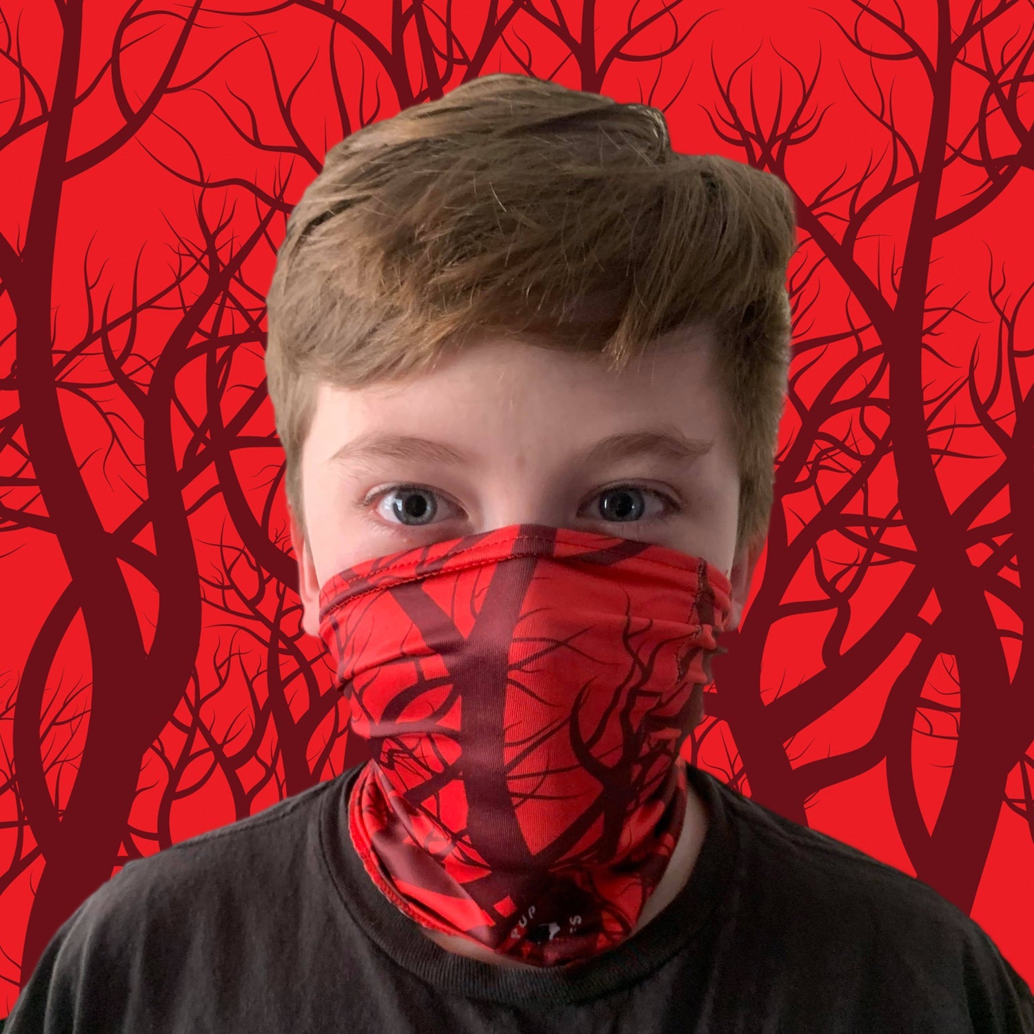 Child and toddler face mask and neck gaiter made of soft stretchy fabric for everyday wear — view 5