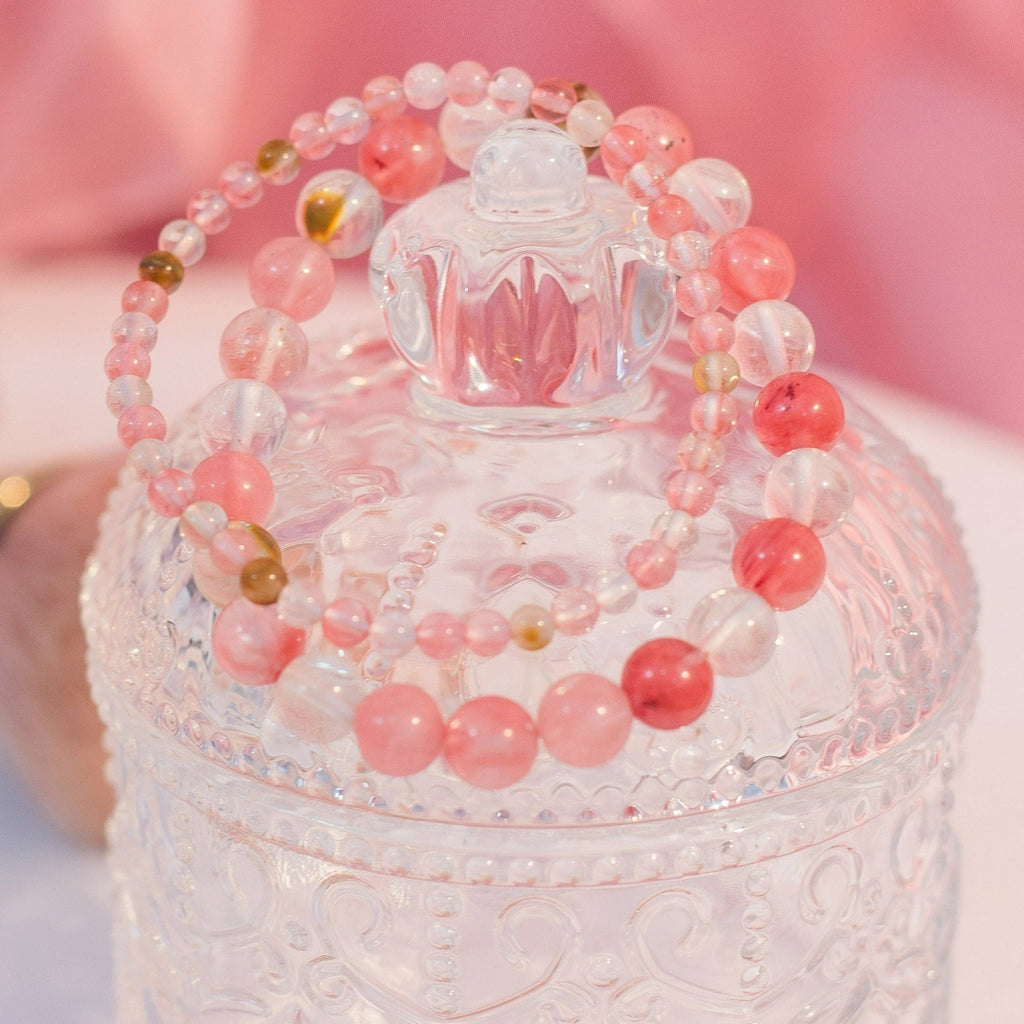 Cherry Quartz Beaded Crystal Bracelet-0