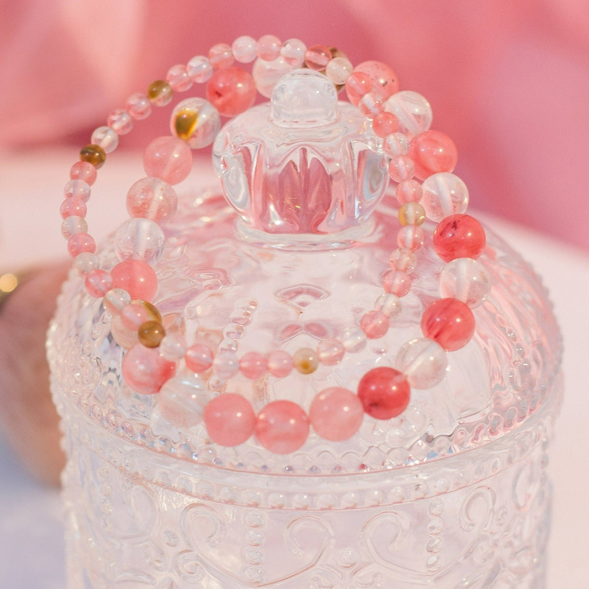 Cherry Quartz Beaded Crystal Bracelet-0