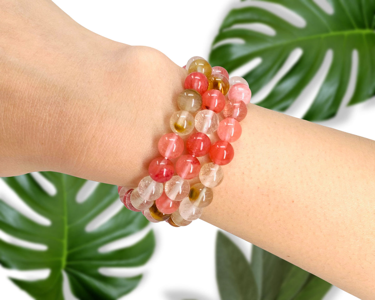 Cherry Quartz Beaded Crystal Bracelet-1