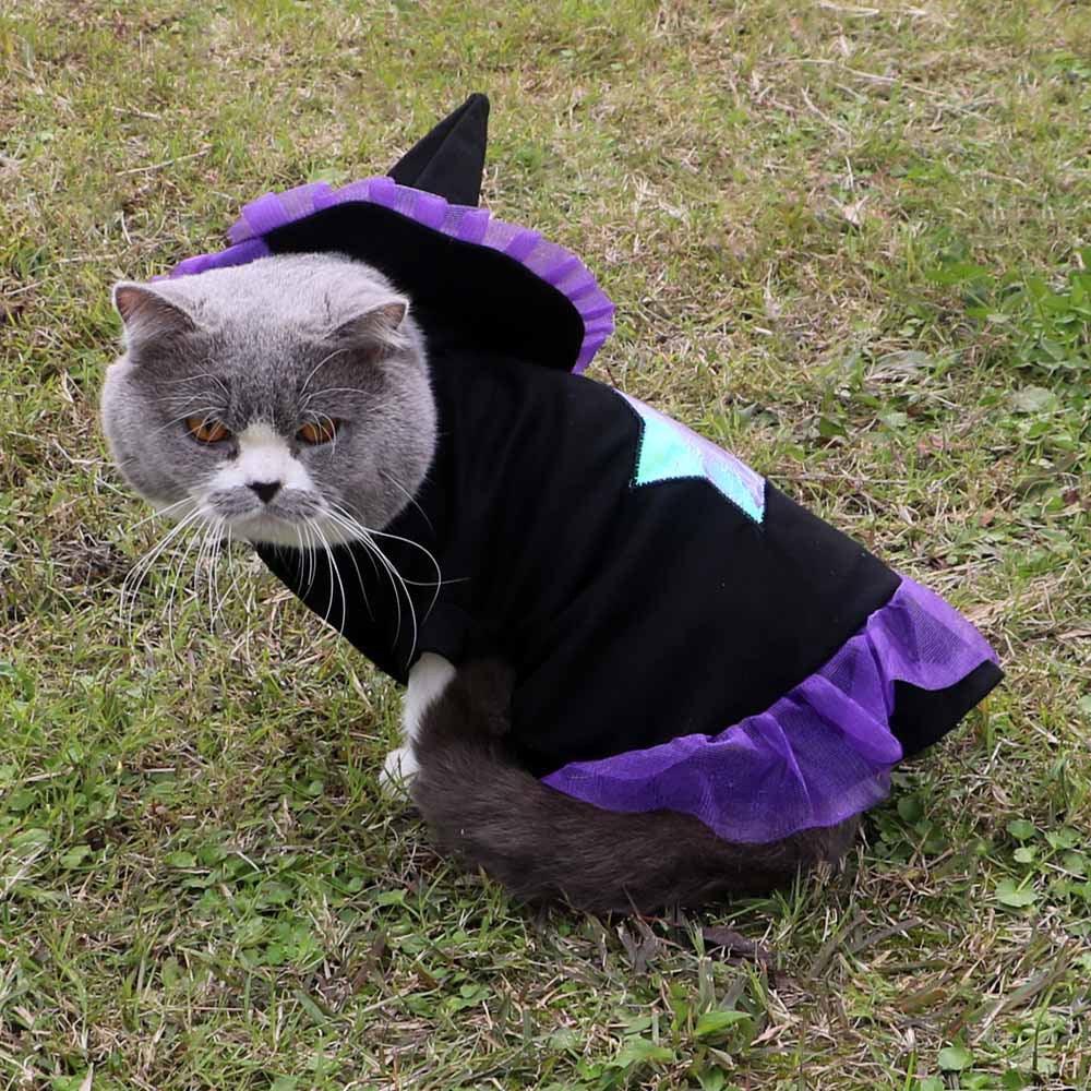 Vibrant purple Christmas enchanter dog costume made of lightweight and breathable polyester fabric.