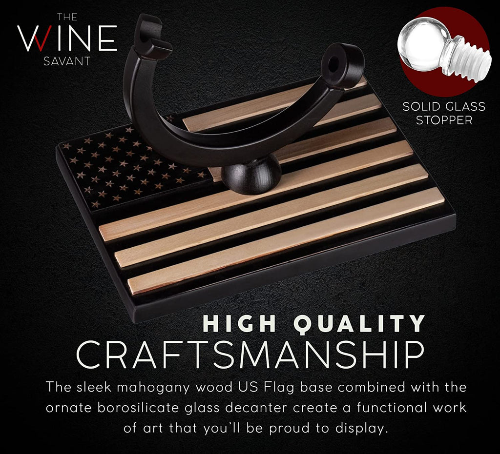 Army globe whiskey decanter set with four matching glasses on a dark mahogany wood base — view 5