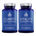 Clarity and Vitality Stack nootropic dietary supplement bottle with 120 capsules.