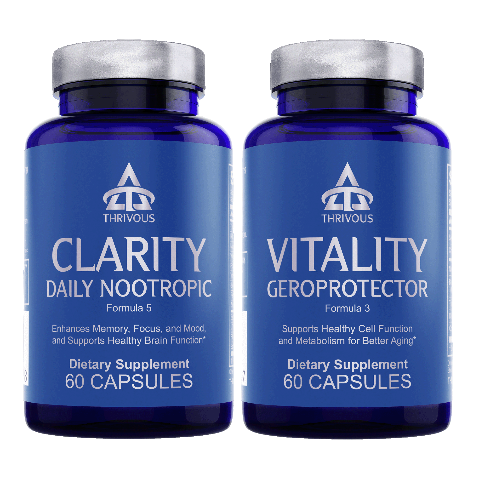 Clarity and Vitality Stack nootropic dietary supplement bottle with 120 capsules.