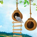 Natural coconut shell bird nest hanging hideaway with round opening for parrots and hamsters