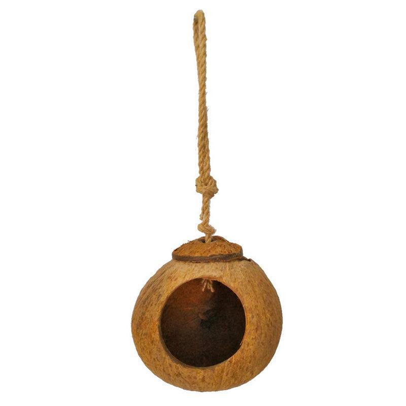 Natural coconut shell bird nest hanging hideaway with round opening for parrots and hamsters — view 2